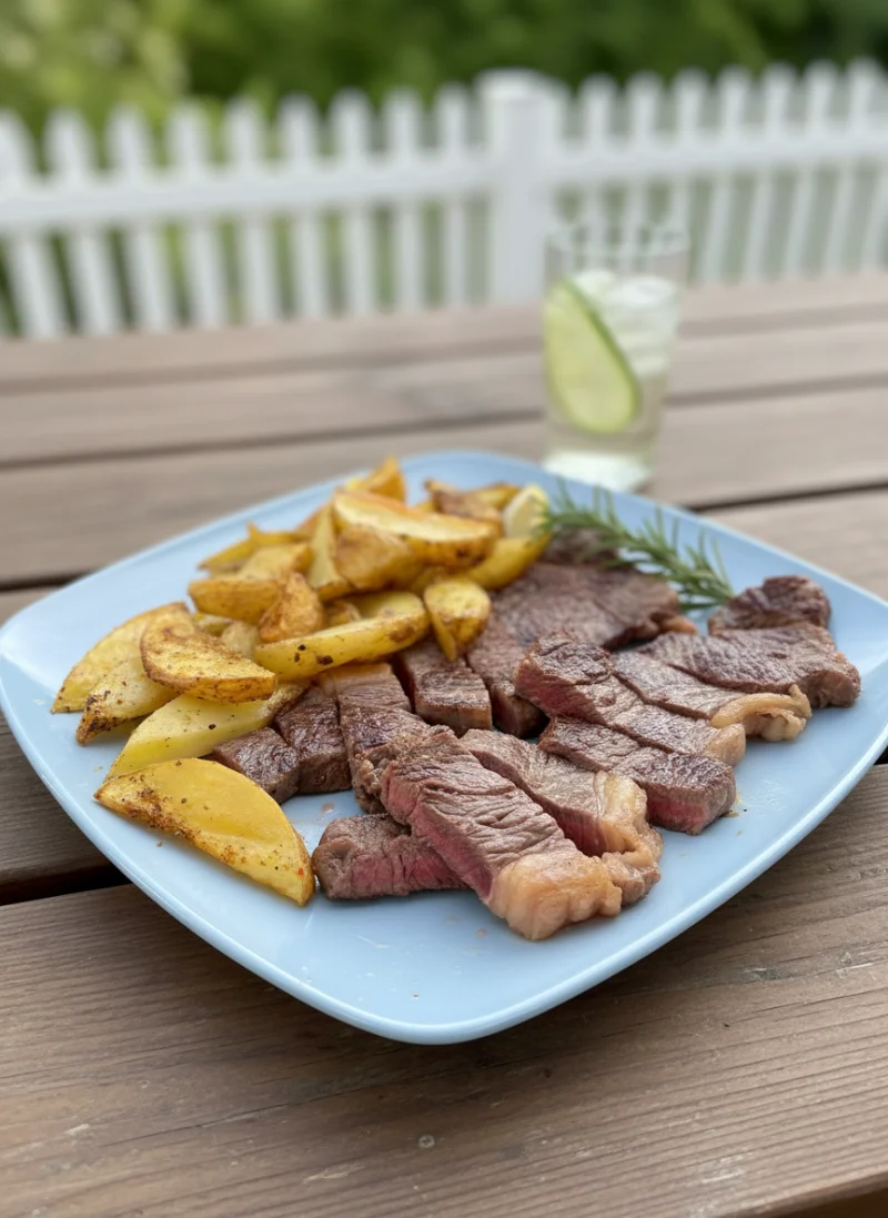 Outdoor grilled steak lifestyle photography