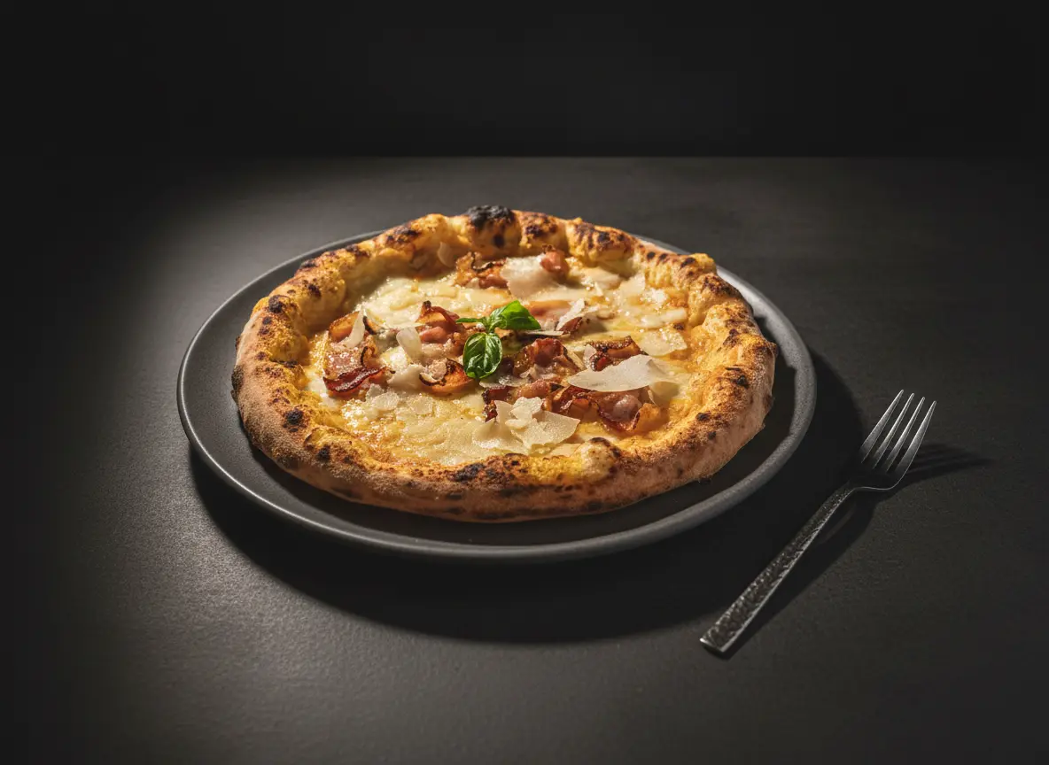 Carbonara pizza AI-enhanced in image library